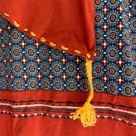 Coline Rust Cotton Long Sleeve Tribal Print Teeshirt Top - Picture 3 of 5